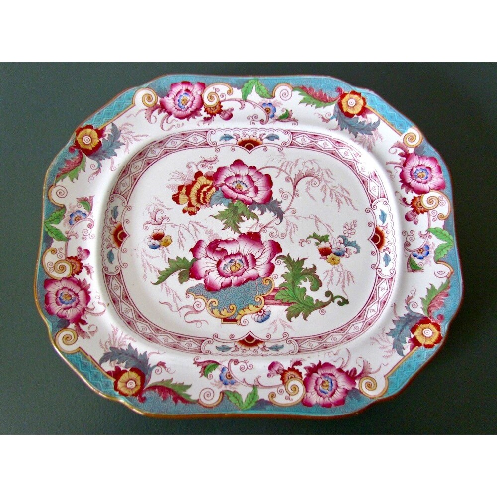Antique Cauldon England Bentinck Turquoise Transferware Platter Victorian c1900